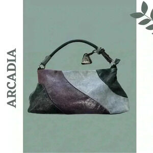 Arcadia Premium Leather Hobo Bag Colorblock Purple Grey Black Zipper